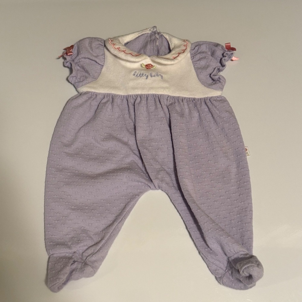 American Girl Bitty Baby Lavender Pointelle Sleeper Footie Outfit Rosebud Bows